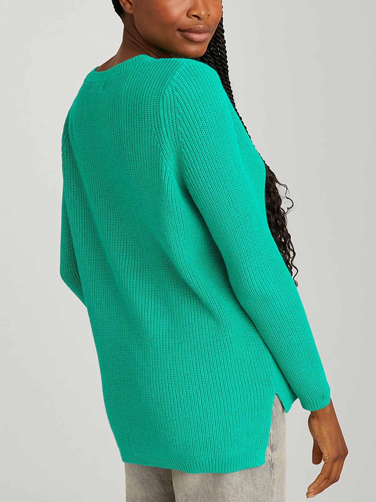 Emma: Crewneck Shaker Stitch Cotton Sweater