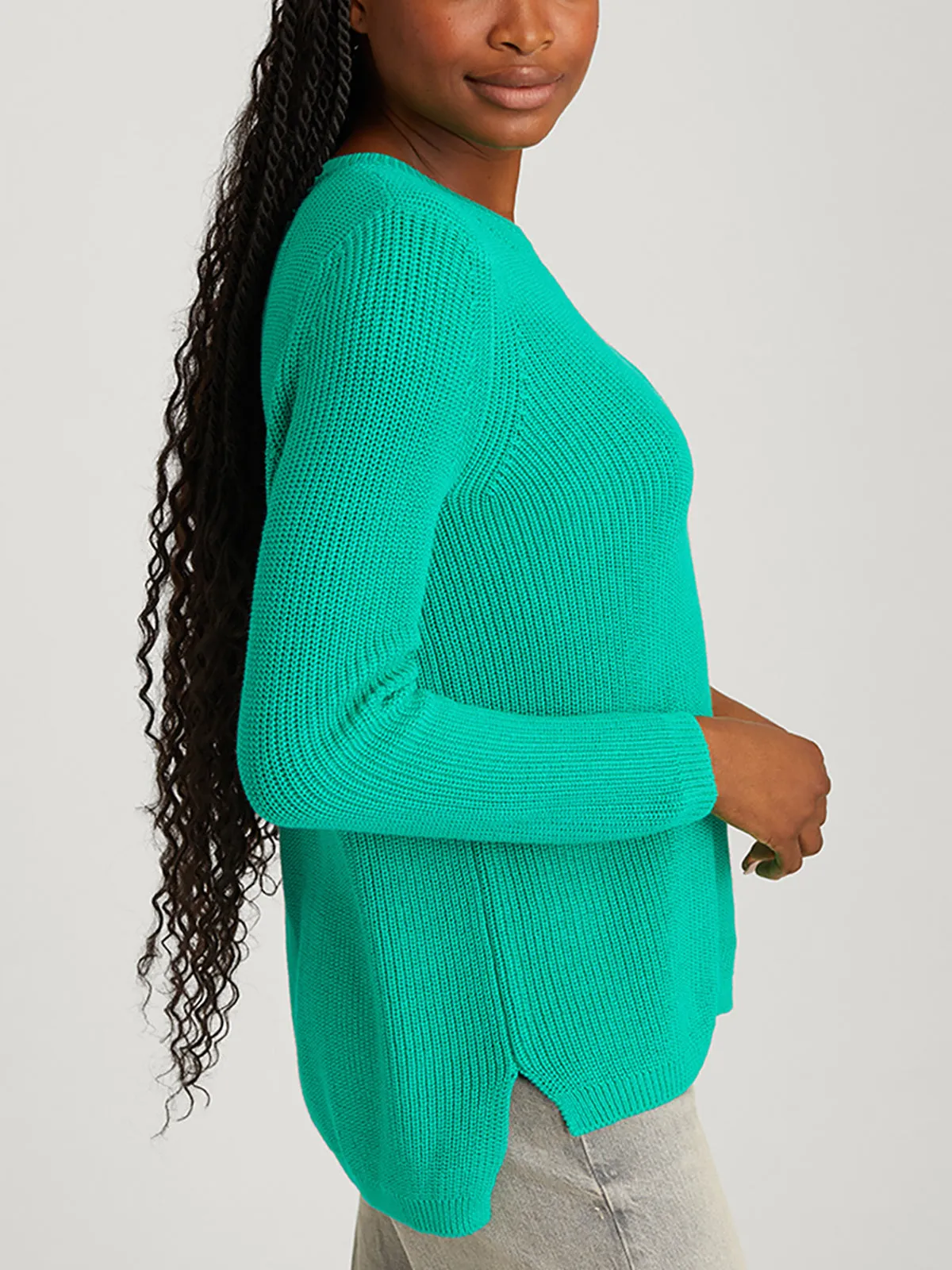 Emma: Crewneck Shaker Stitch Cotton Sweater