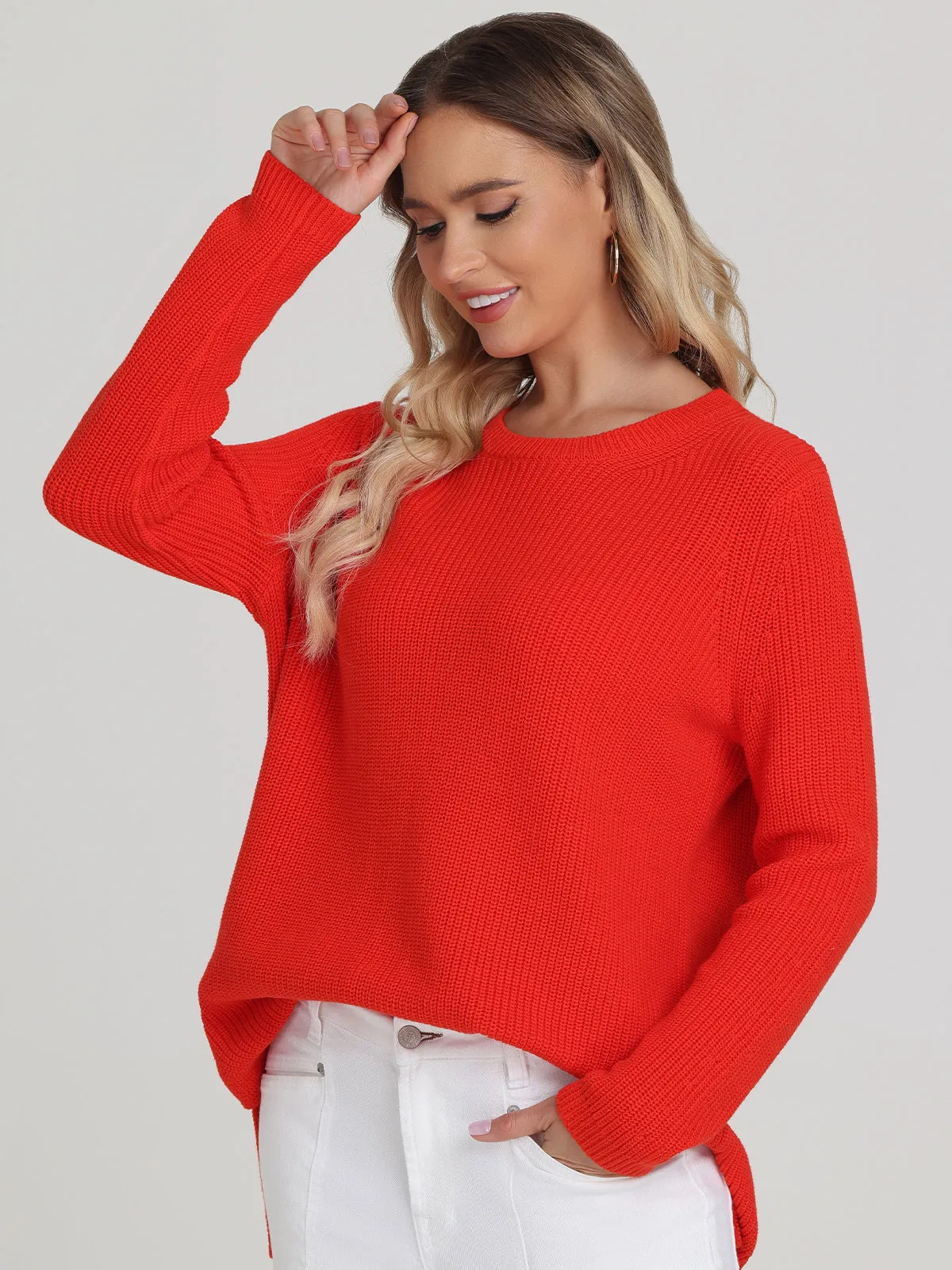 Emma: Crewneck Shaker Stitch Cotton Sweater