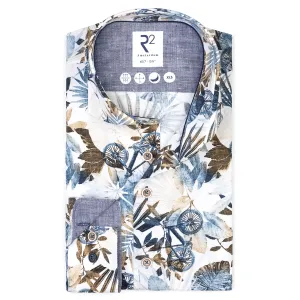 Extra long sleeves. Floral bicycle print stretch shirt