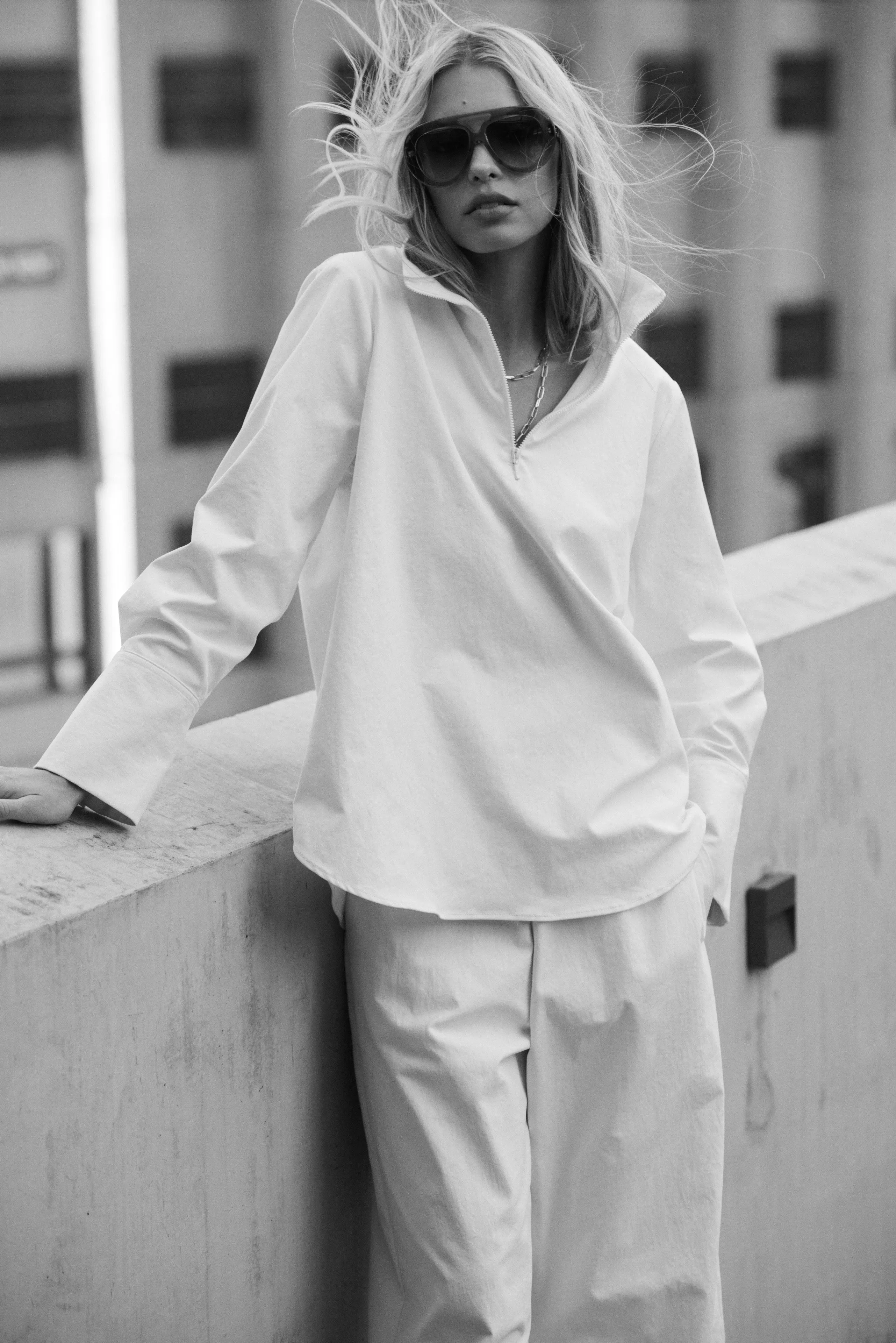 F416 8632 HALF ZIP BLOUSE