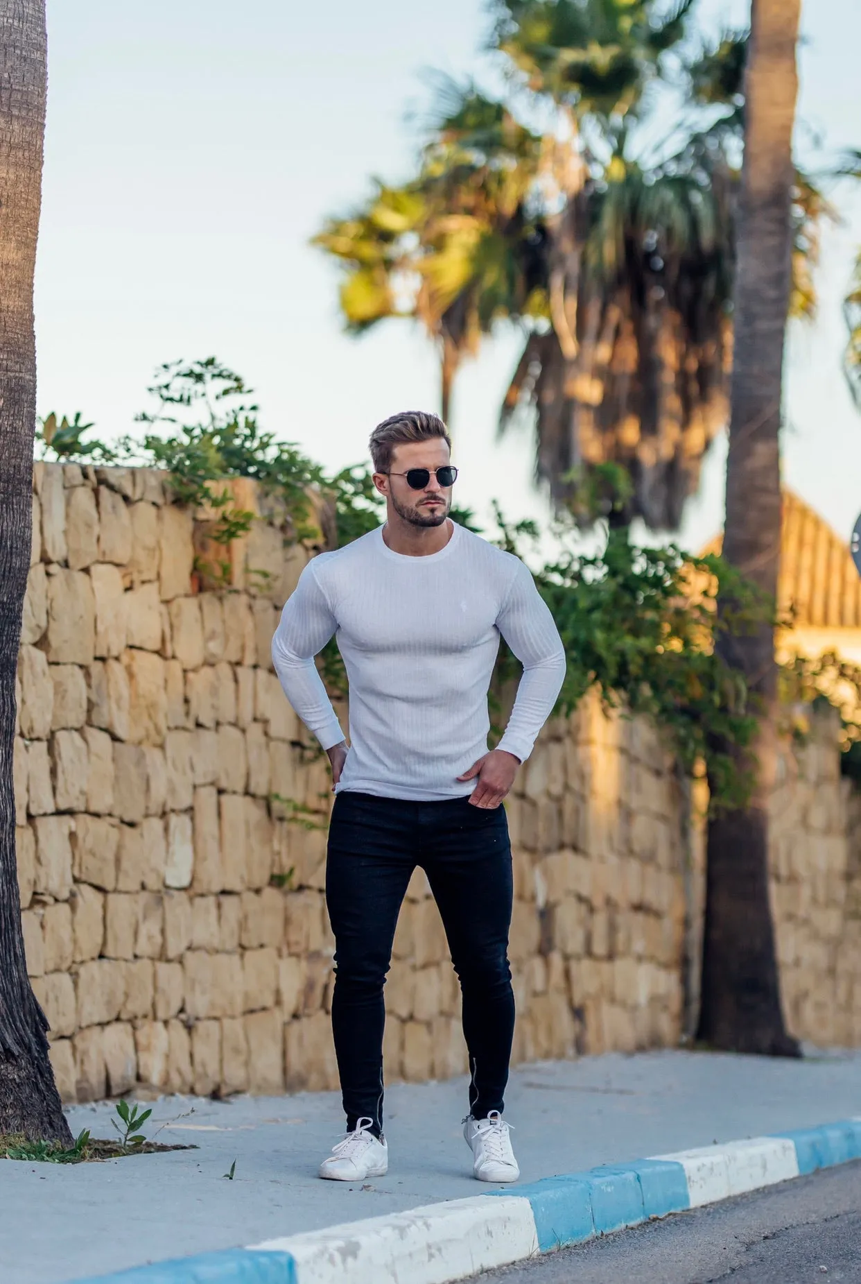 Father Sons Classic White Ribbed Knit Jumper - FSH534