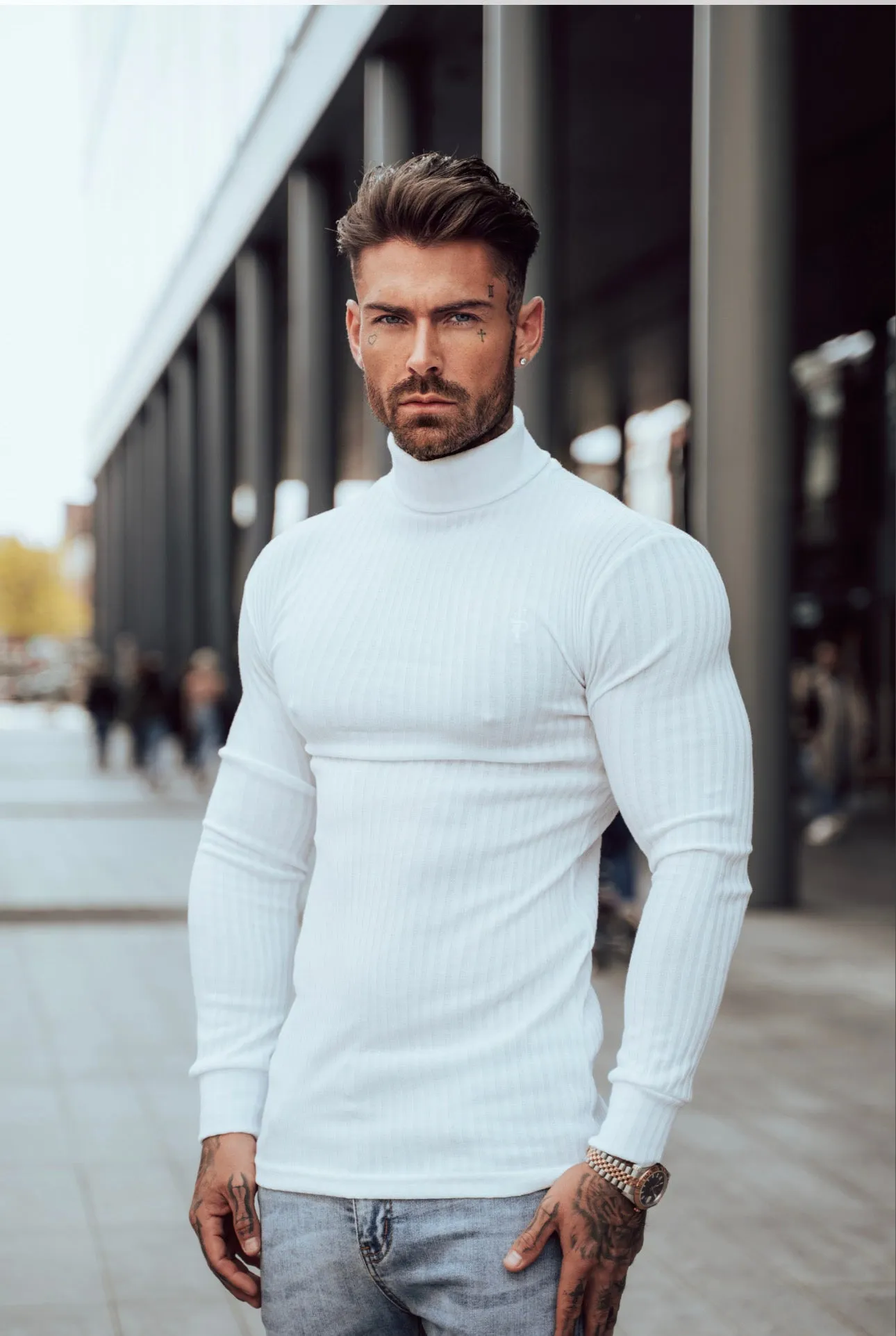 Father Sons Classic White Ribbed Knit Roll-neck Jumper - FSH592
