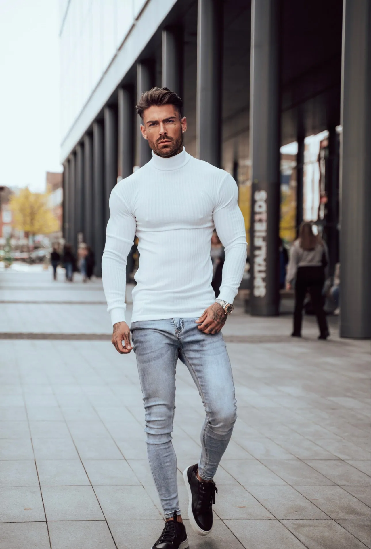 Father Sons Classic White Ribbed Knit Roll-neck Jumper - FSH592