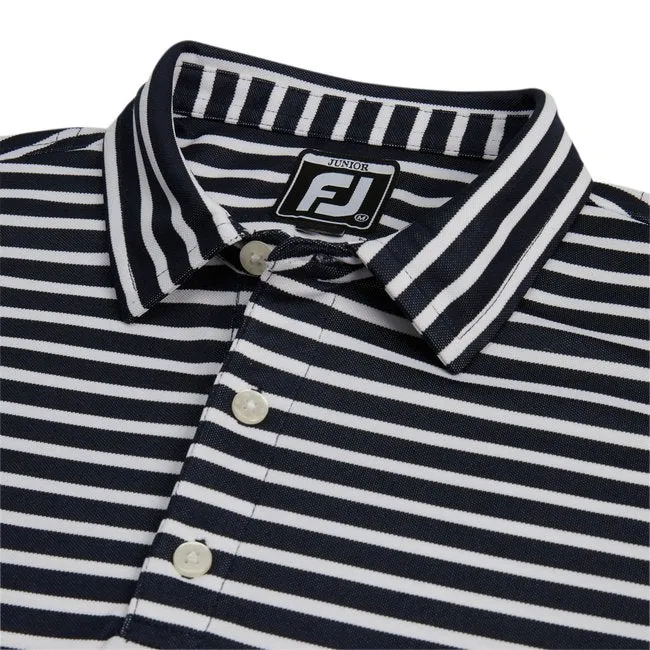 FootJoy Boys Striped Pique Self Collar Navy/White