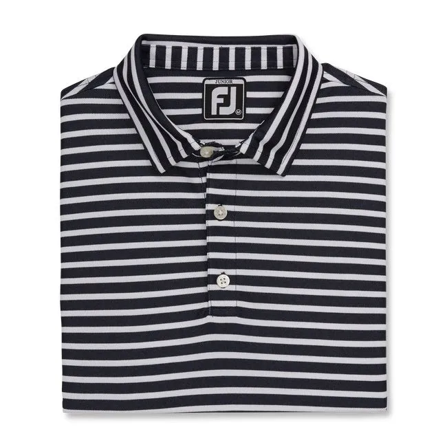 FootJoy Boys Striped Pique Self Collar Navy/White