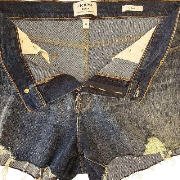 Frame Denim Le Cutoff Jean Shorts Women Sz 33 High Rise Distressed Med Wash NEW