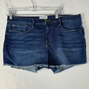 Frame Shorts Denim‎ Jean Le Cutoff Solid Dark Wash Blue Williams Frayed Cotton