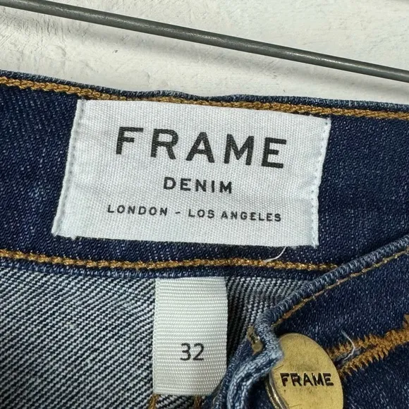 Frame Shorts Denim‎ Jean Le Cutoff Solid Dark Wash Blue Williams Frayed Cotton