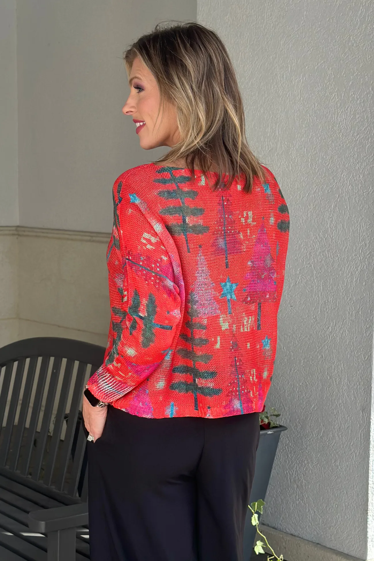 Fraser Fir Printed Batwing Sweater