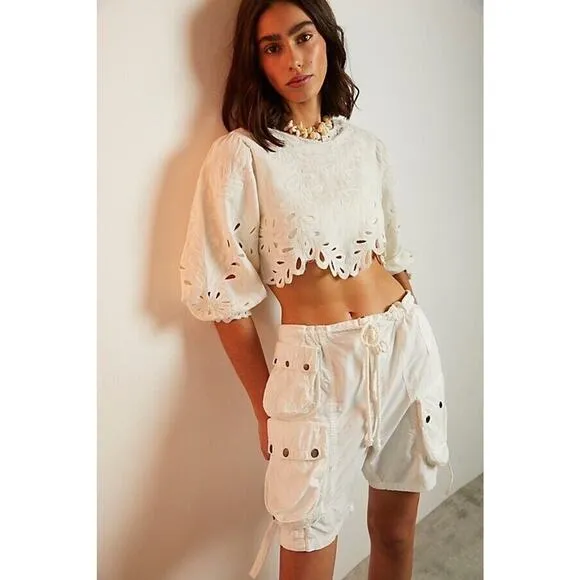 Free People Moon Bay Parachute Shorts Size Small Optic White