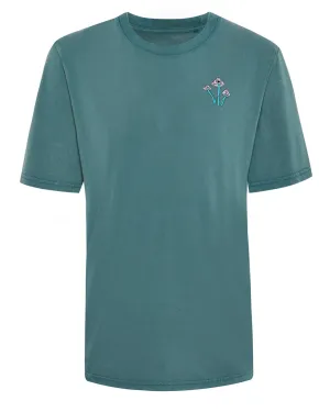 Fungi Embroidered Organic Cotton T-Shirt Teal