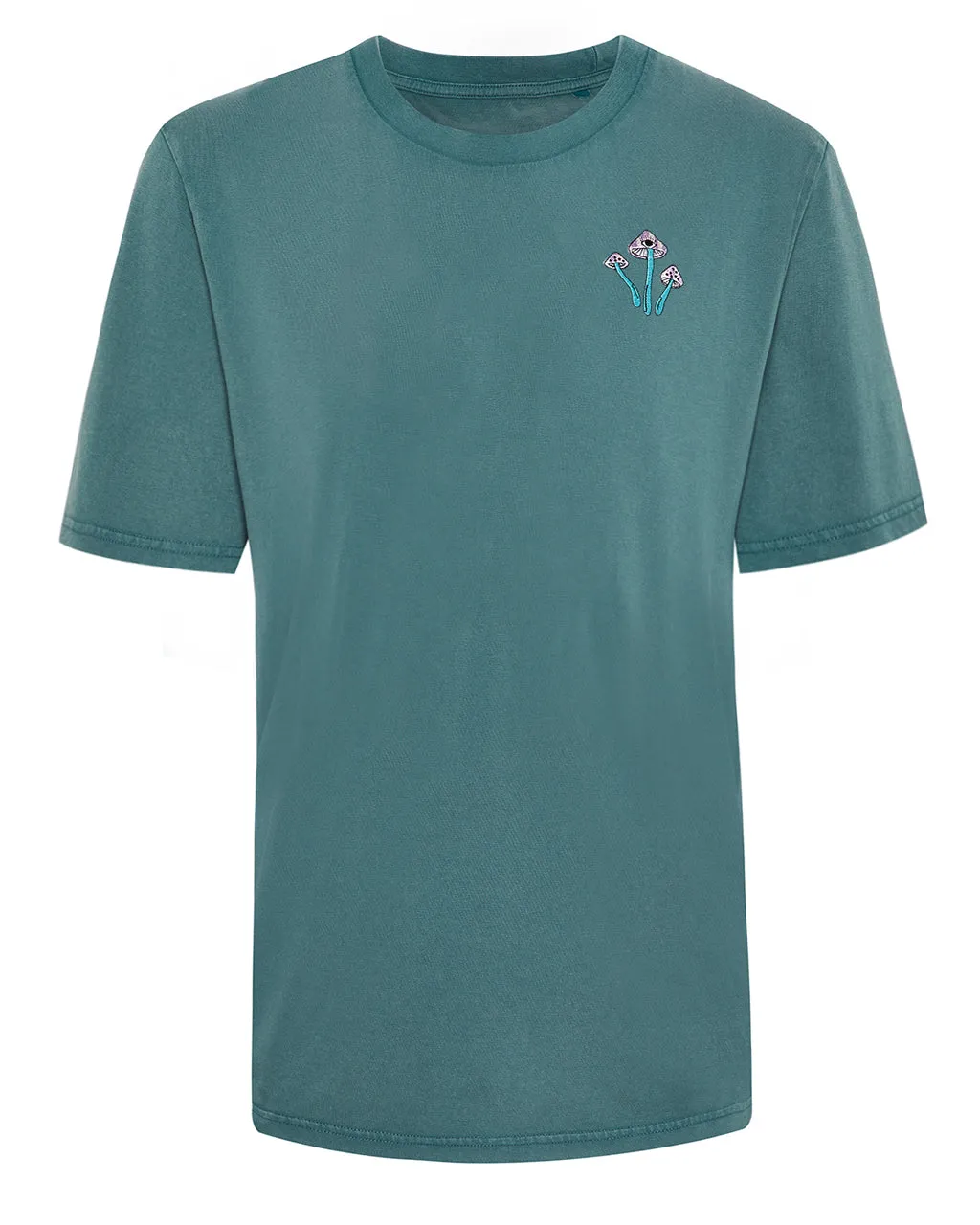 Fungi Embroidered Organic Cotton T-Shirt Teal