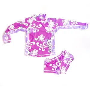Girls Long Sleeve Rashguard and Shorts - Huahine Lilac