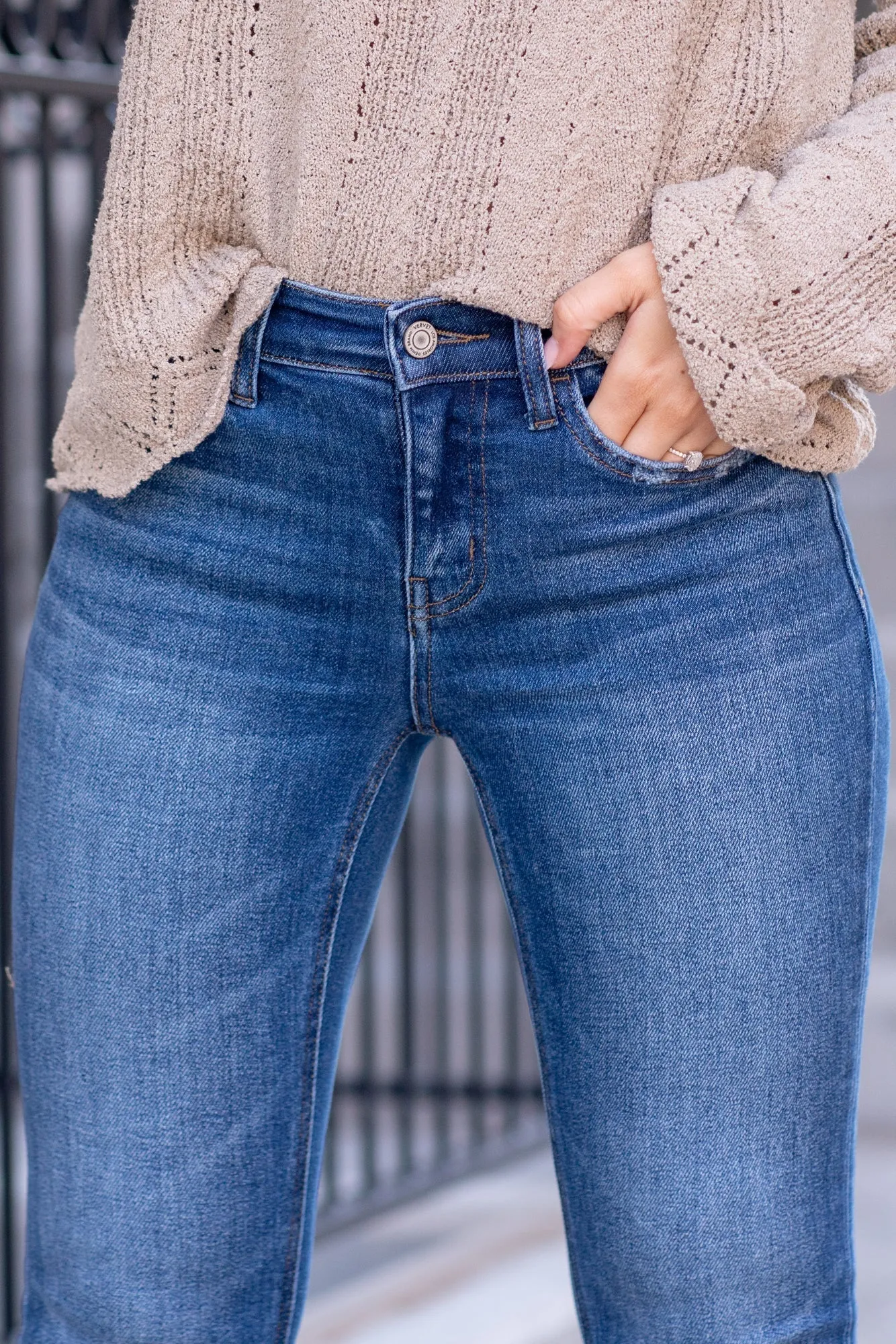 Glistening Mid Rise Raw Hem Cropped Skinny Regular & Plus Sizes