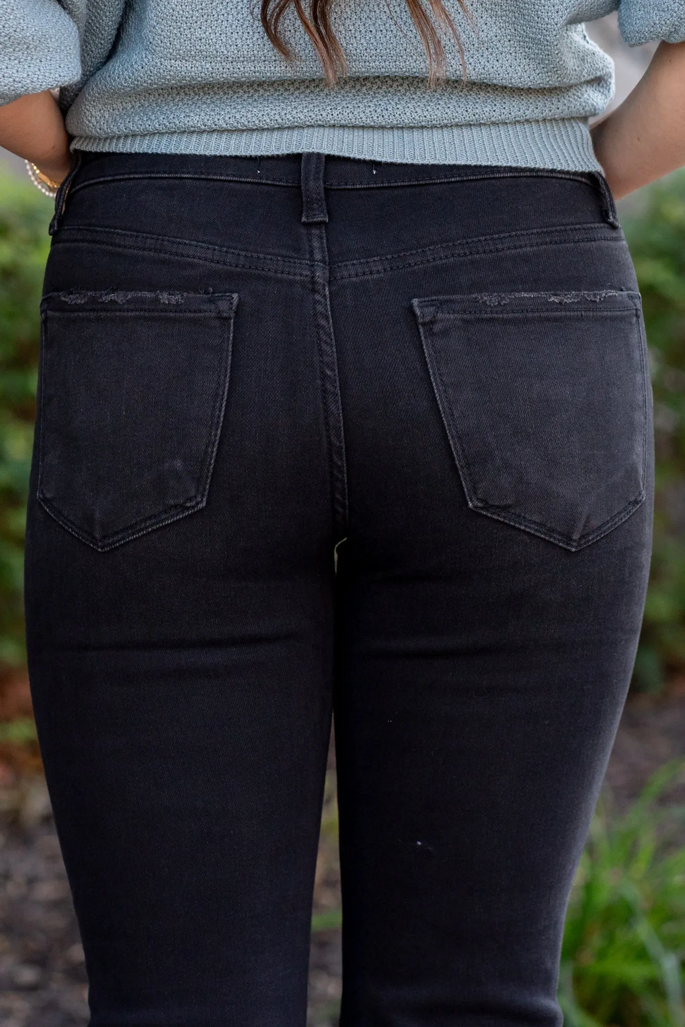 Grandeur Mid Rise Raw Hem Cropped Flare