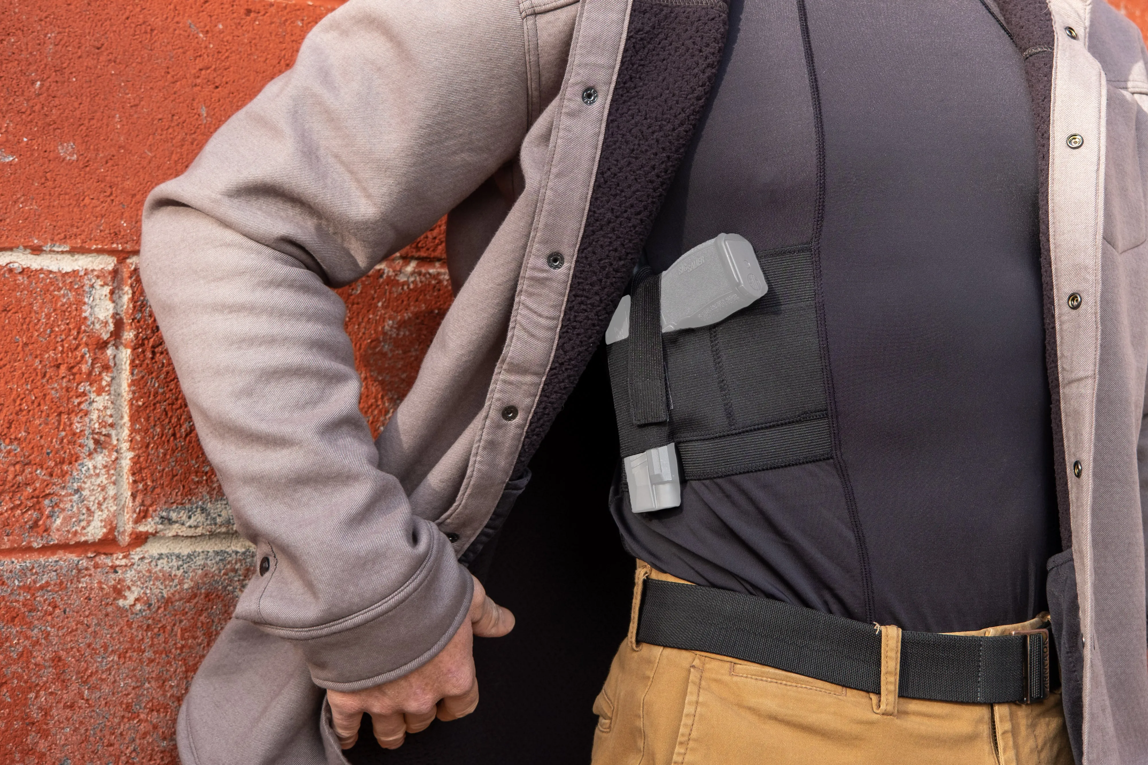 GrayStone Holster Shirt Concealed Men's Crew Neck - Easy Reach Gun Concealment Compression CCW