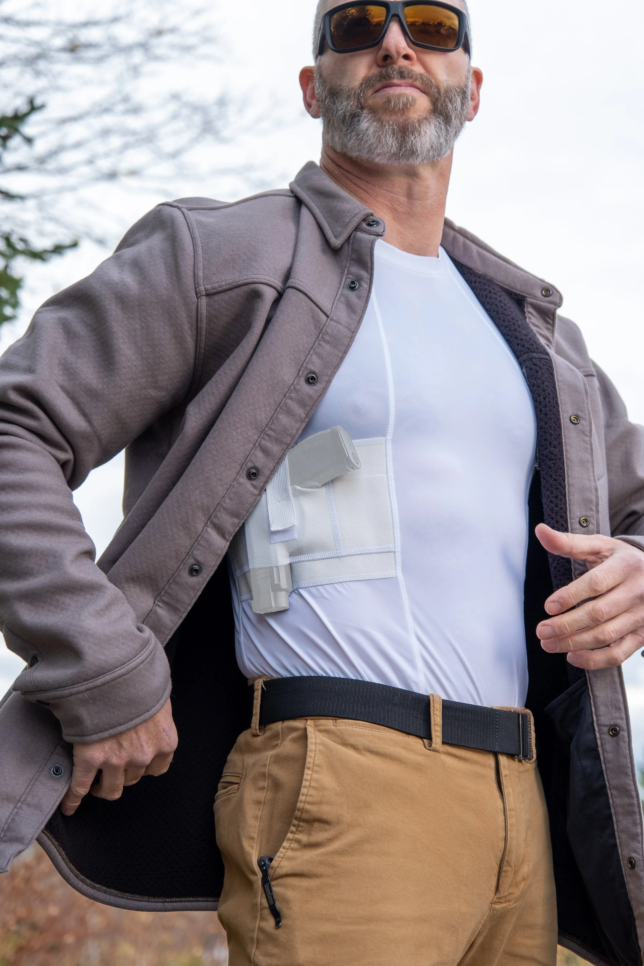 GrayStone Holster Shirt Concealed Men's Crew Neck - Easy Reach Gun Concealment Compression CCW
