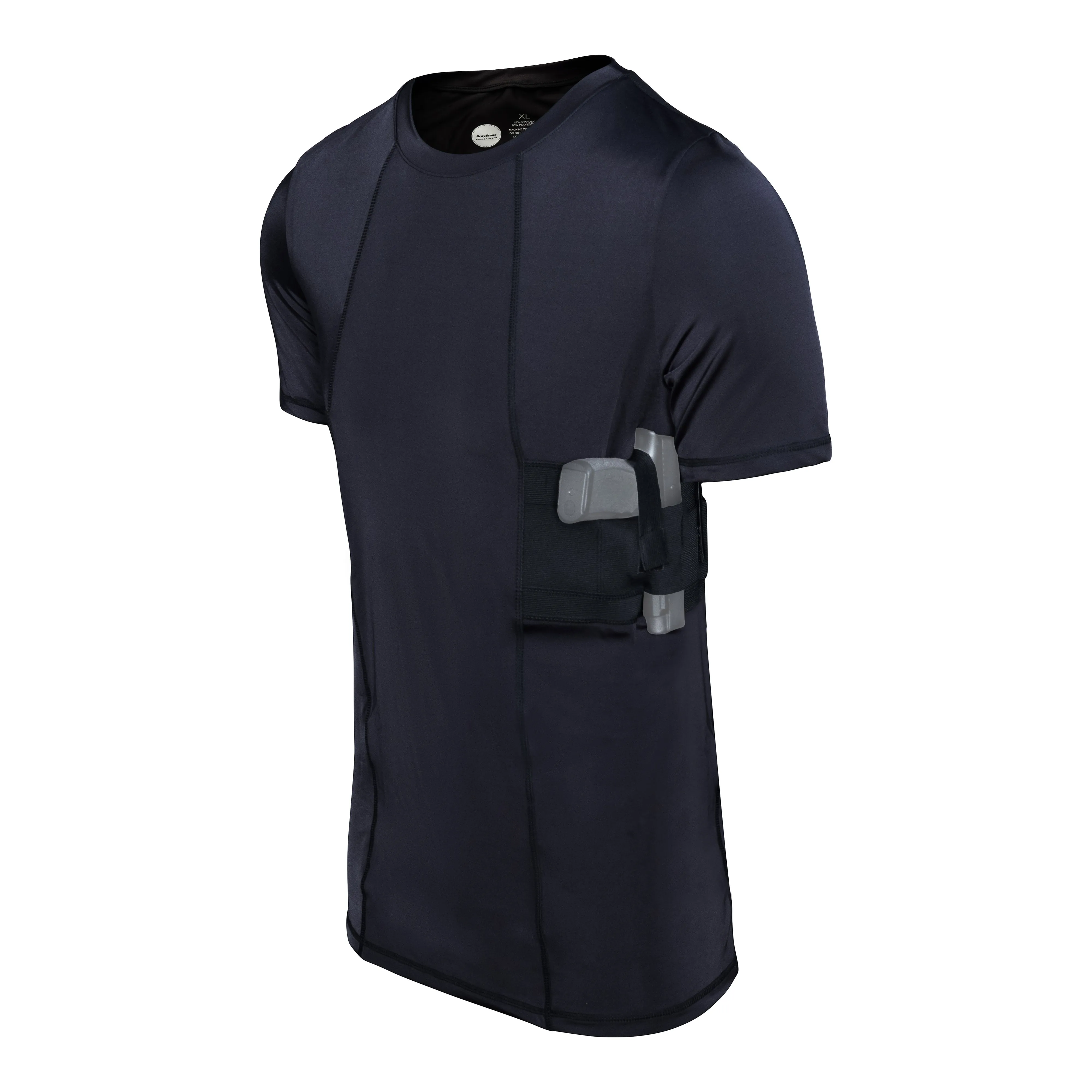 GrayStone Holster Shirt Concealed Men's Crew Neck - Easy Reach Gun Concealment Compression CCW