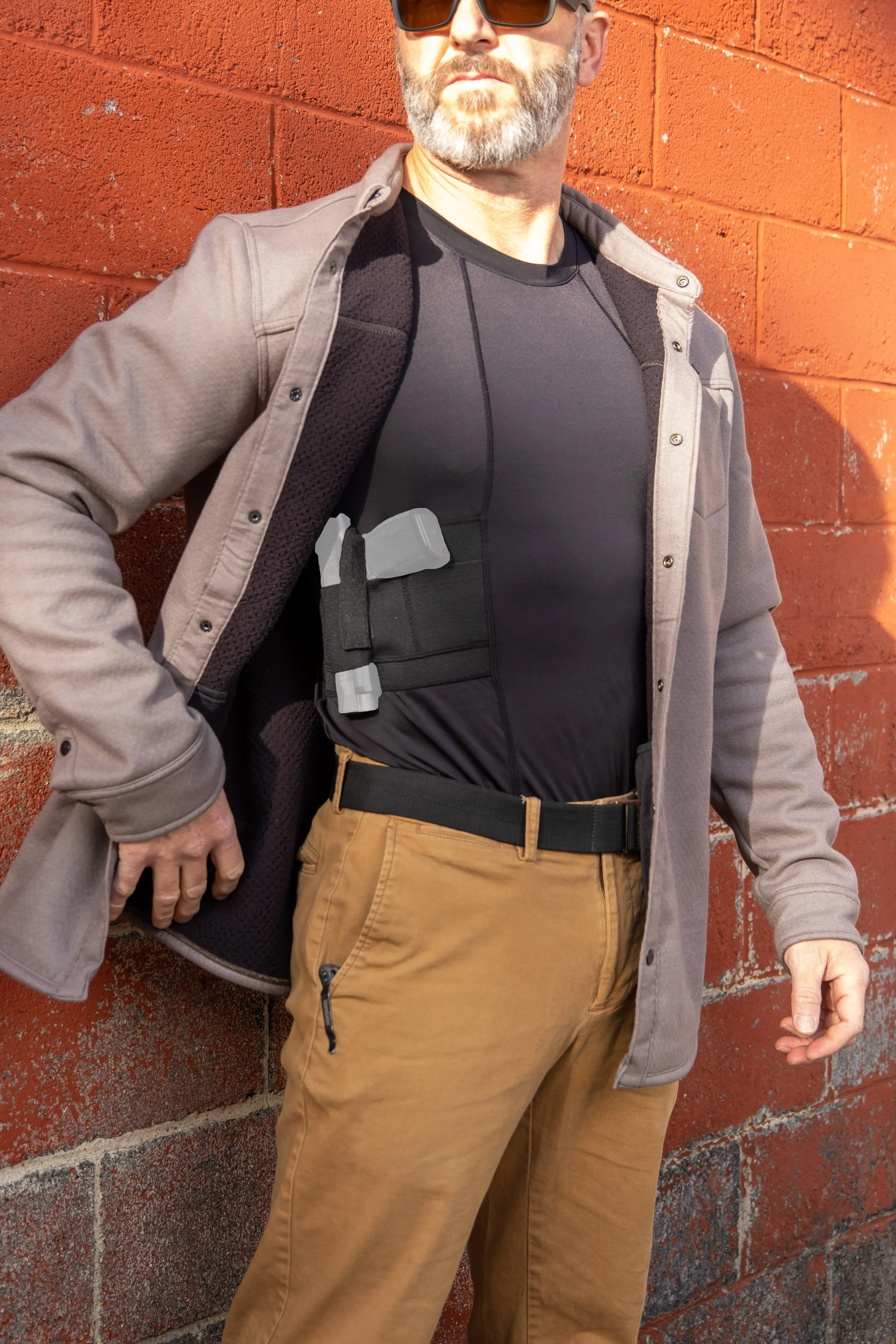 GrayStone Holster Shirt Concealed Men's Crew Neck - Easy Reach Gun Concealment Compression CCW