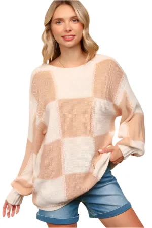 Haptics Checkered Round Neck Drop Shoulder Sweater