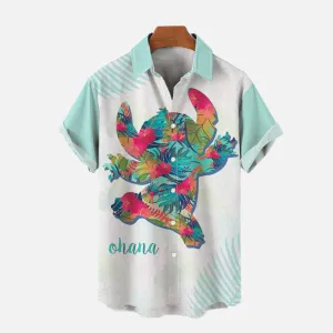 Hawaii Colorful Tropical Leaves Pattern Cartoon Character Silhouette Printed Short-Sleeved Shirt 2405002177