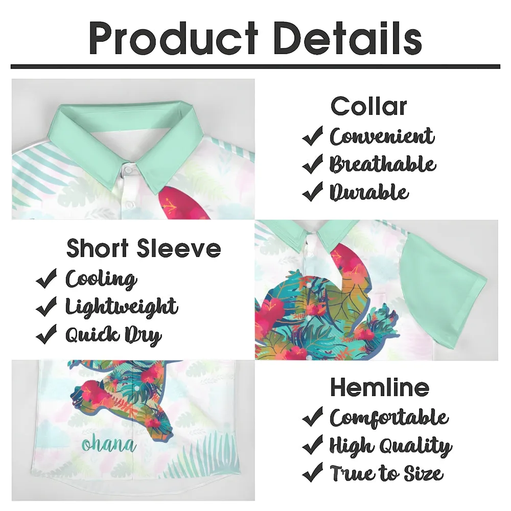Hawaii Colorful Tropical Leaves Pattern Cartoon Character Silhouette Printed Short-Sleeved Shirt 2405002177