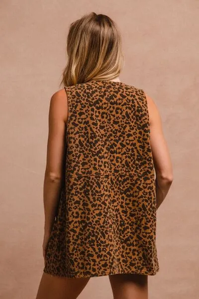 Hazel Blues® |  BiBi Leopard Button Up Denim Vest