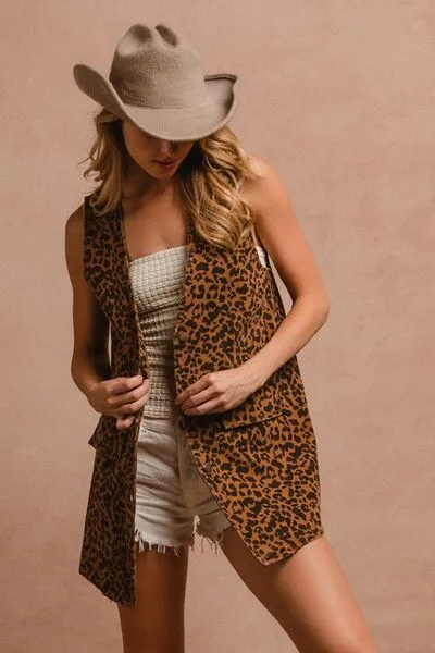 Hazel Blues® |  BiBi Leopard Button Up Denim Vest