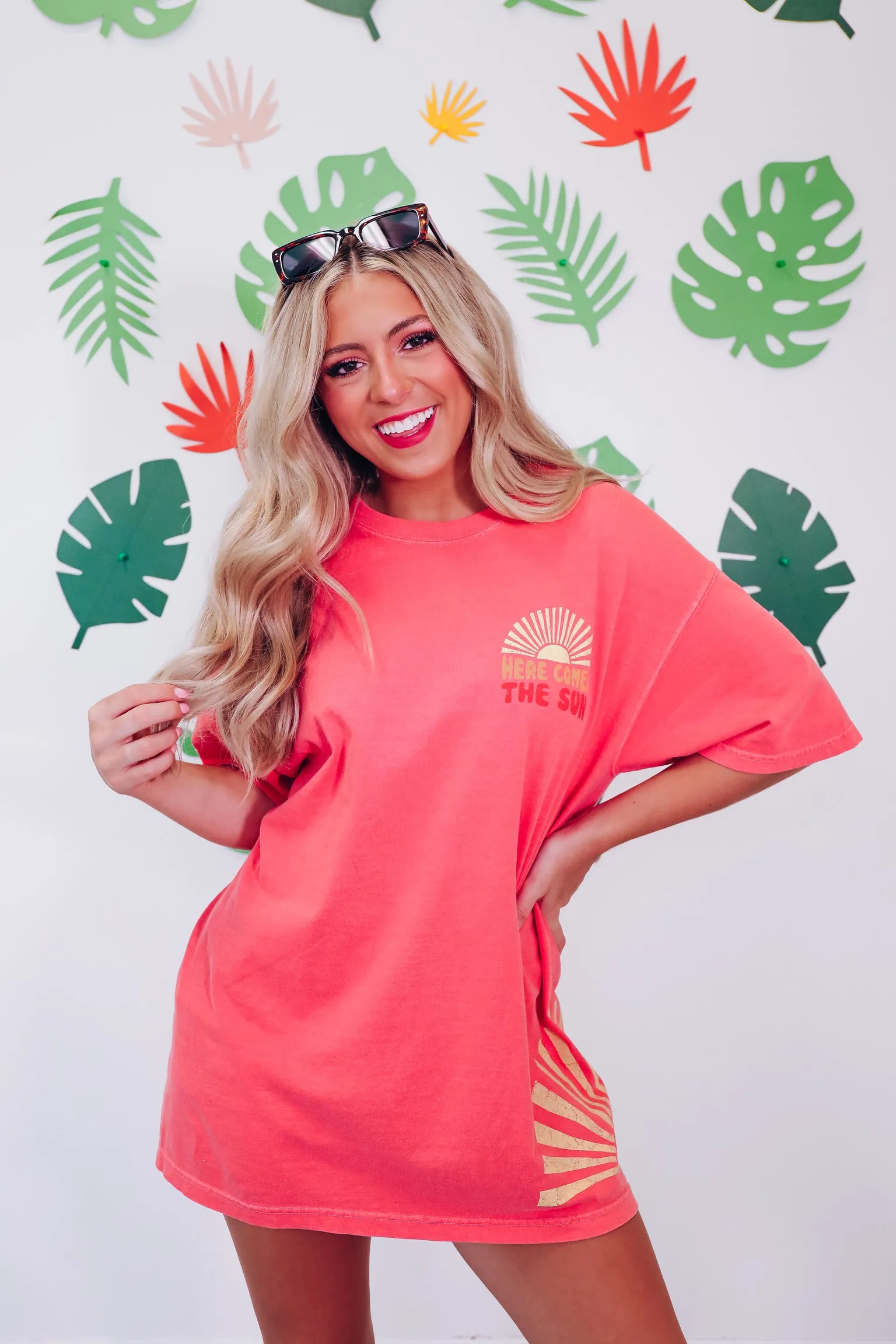 Here Comes The Sun Oversized Graphic Tee - Watermelon