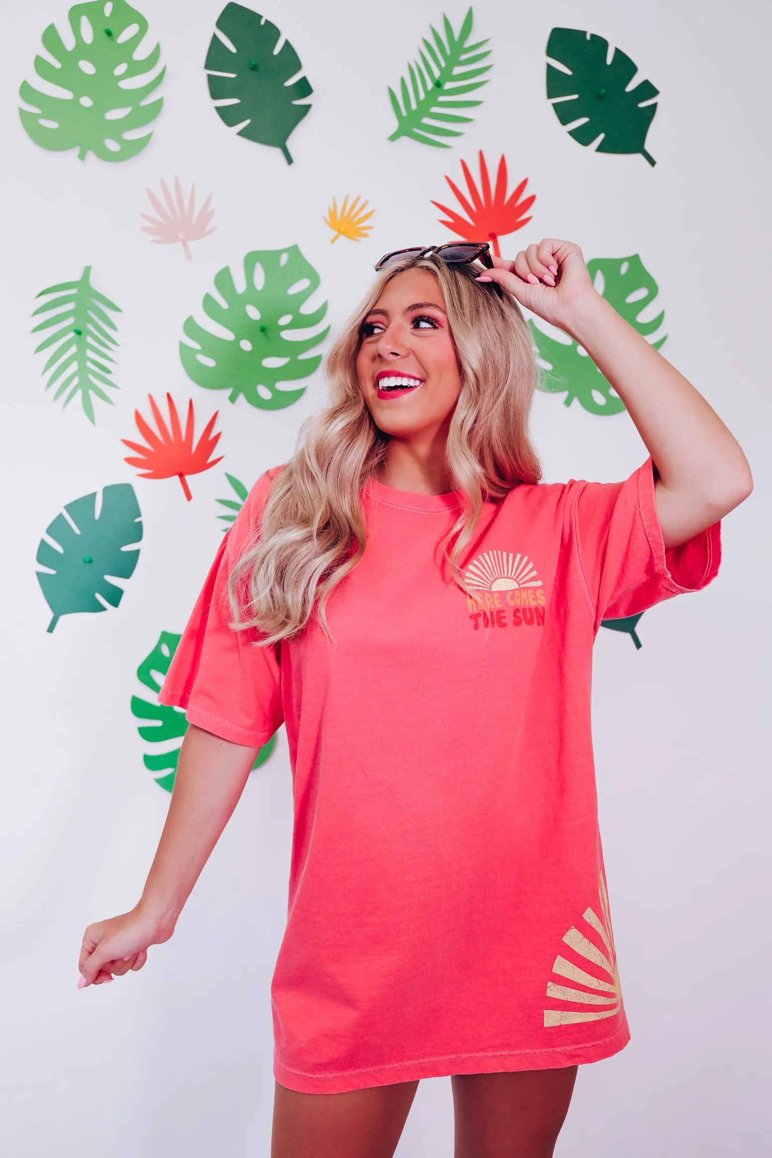 Here Comes The Sun Oversized Graphic Tee - Watermelon