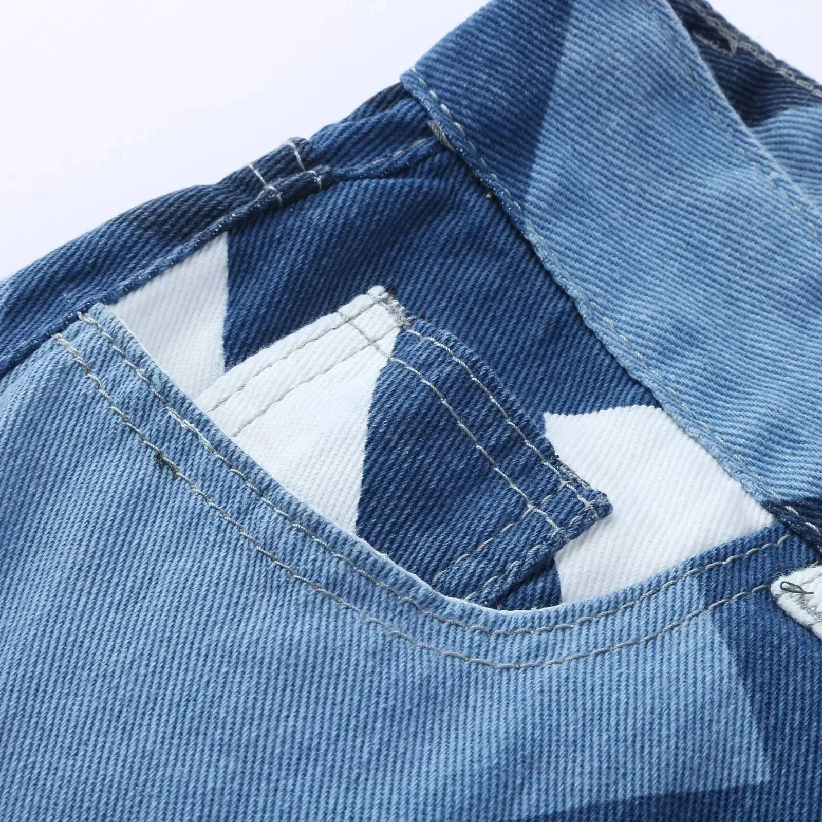 High Waist Checkered Denim Jeans