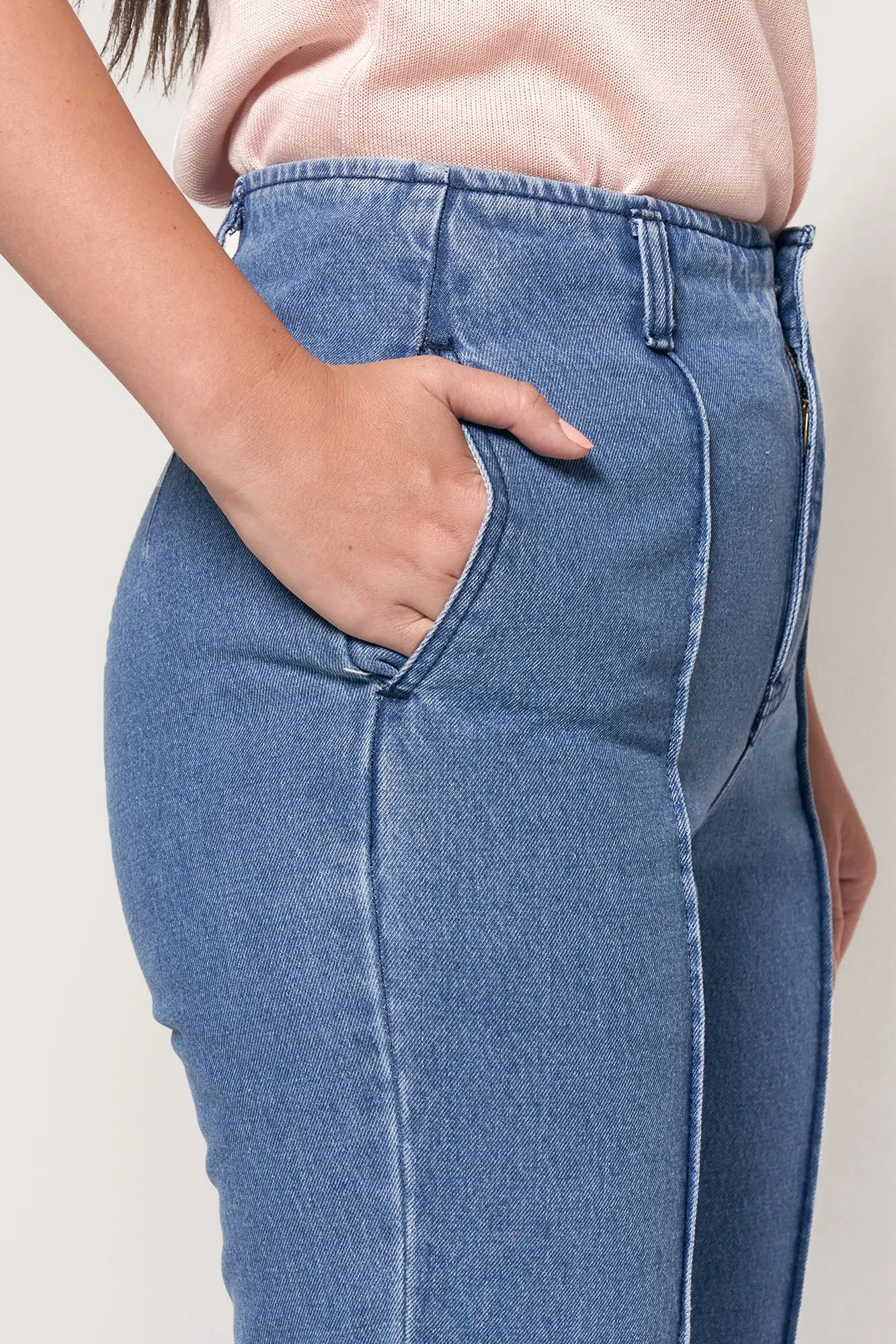 High Waist Pintuck Slim Jeans