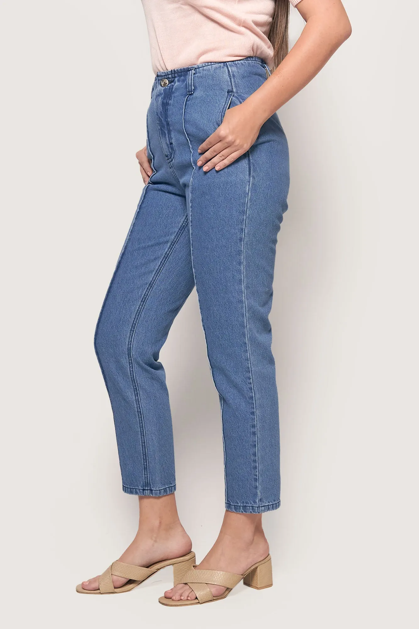 High Waist Pintuck Slim Jeans
