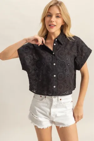 HYFVE Lightweight Eyelet Button Down Short Sleeve Shirt