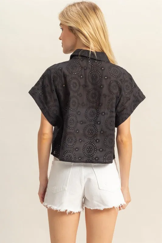 HYFVE Lightweight Eyelet Button Down Short Sleeve Shirt