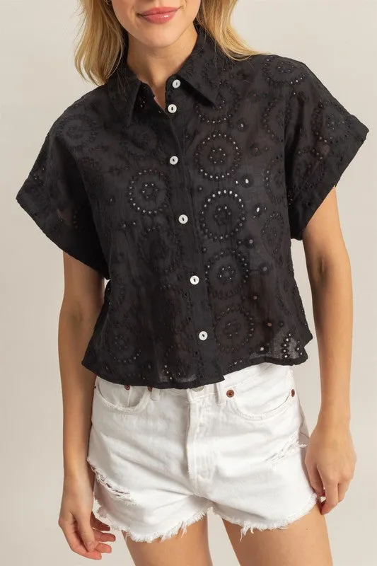 HYFVE Lightweight Eyelet Button Down Short Sleeve Shirt