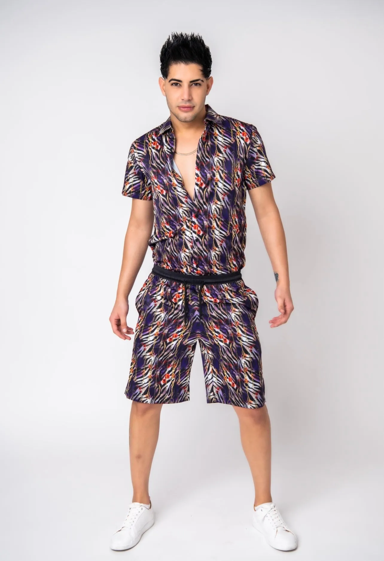 Italian Satin , Shirt And Short Set