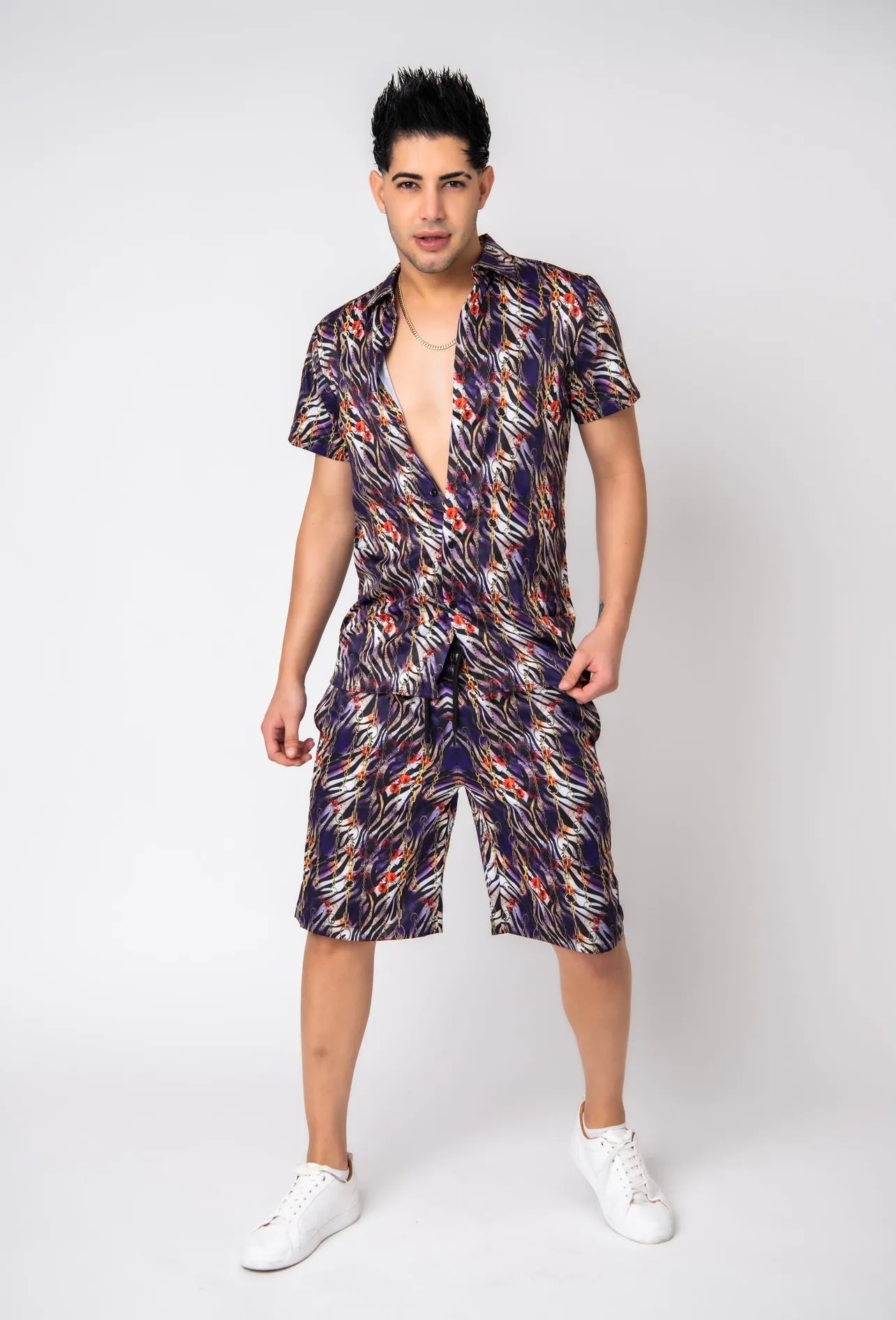Italian Satin , Shirt And Short Set