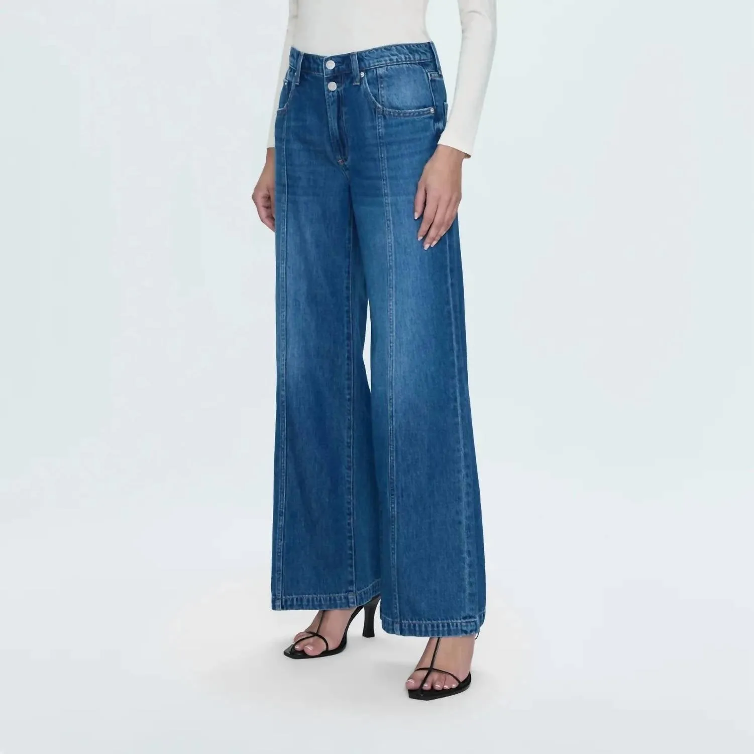 Jadyn Double Button Low Slung Palazzo Jeans In Celebration
