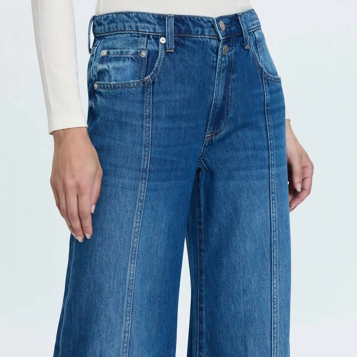 Jadyn Double Button Low Slung Palazzo Jeans In Celebration