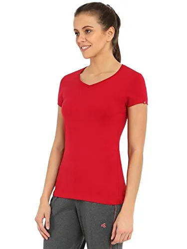 Jockey Women's Cotton V-neck Tee (1359_Jester Red_Large)