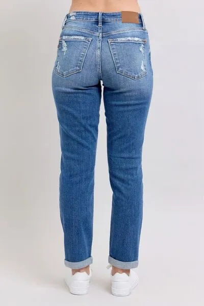 Judy Blue Button Fly Distressed Jeans with Pockets
