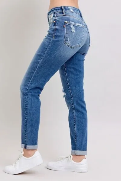 Judy Blue Button Fly Distressed Jeans with Pockets