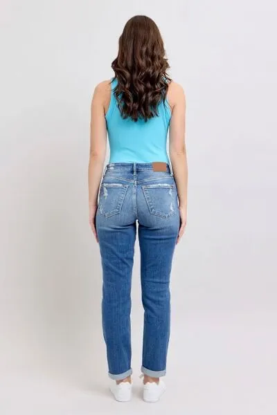Judy Blue Button Fly Distressed Jeans with Pockets