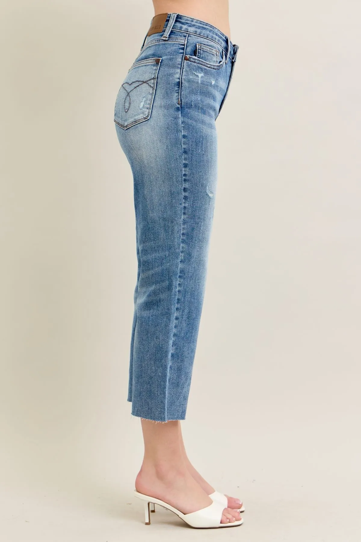 Judy Blue High Waist Destroy Crop Wide Jeans