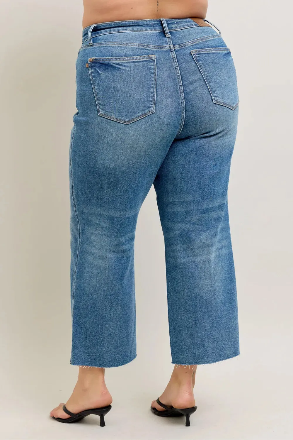 Judy Blue Plus Size High Waist Rigid Magic Destroy Hem Crop Wide