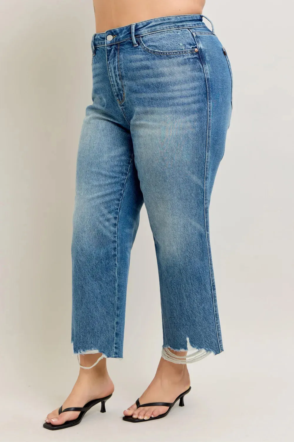 Judy Blue Plus Size High Waist Rigid Magic Destroy Hem Crop Wide