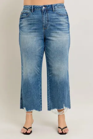 Judy Blue Plus Size High Waist Rigid Magic Destroy Hem Crop Wide
