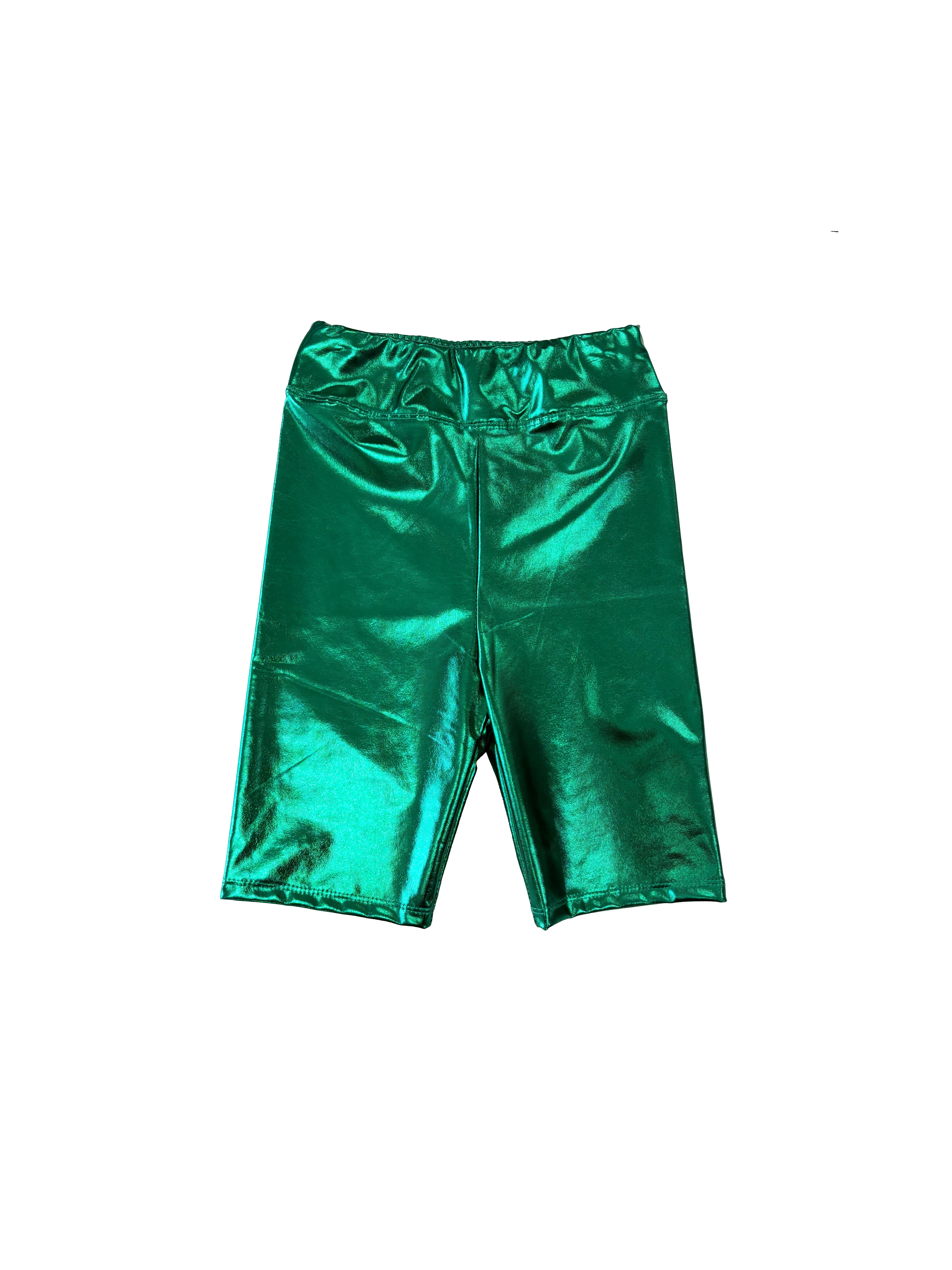 Junior Metallic Biker Shorts - Green